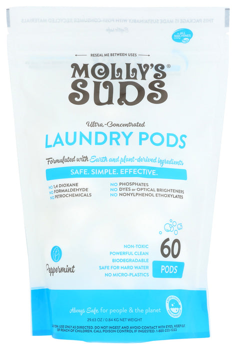 MOLLYS SUDS: Ultra Concentrated Laundry Detergent Pods Peppermint 60 Count, 29.63 OZ