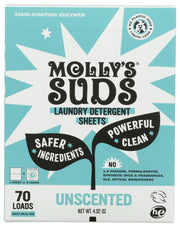 MOLLYS SUDS: Unscented Laundry Detergent Sheets 70L, 4.32 oz