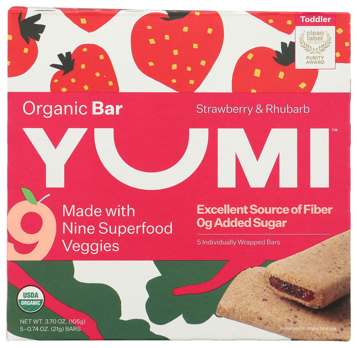 YUMI: Strawberry and Rhubarb Organic Bar, 3.7 oz