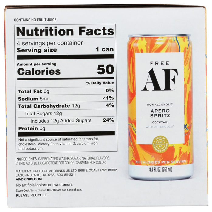 FREE AF: Non Alcoholic Apero Spritz Cocktail 4 Cans, 1 lt