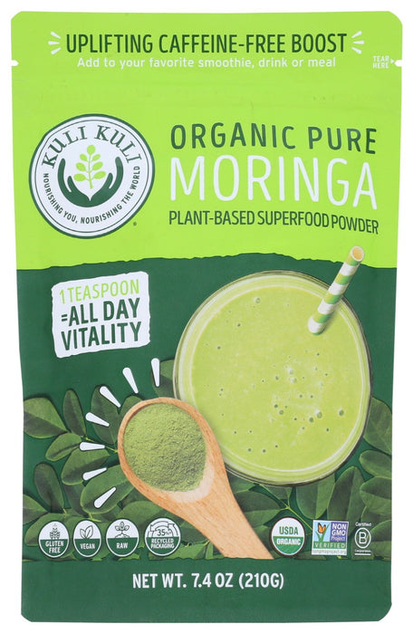 Stop spending your mornings tearing kale leaves and add a scoop of Organic Pure Moringa to your smoothie instead. Just one tablespoon of Kuli Kuli's Organic Pure Moringa Vegetable Powder is equivalent to a full serving of vegetables.