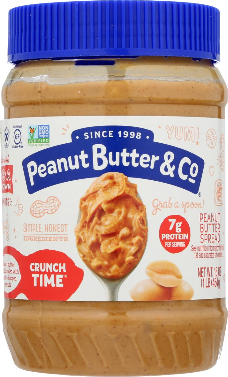 Crunch Time is our crunchy peanut butter spread, made from peanuts blended with a pinch of salt and a touch cane sugar. We've added a little bit of palm oil to keep the peanut oil from separating so that there is no need to stir. Crunch Time is ideal for lovers of all things crunchy. Try it spread on toast or grab a spoon and eat it straight from the jar!