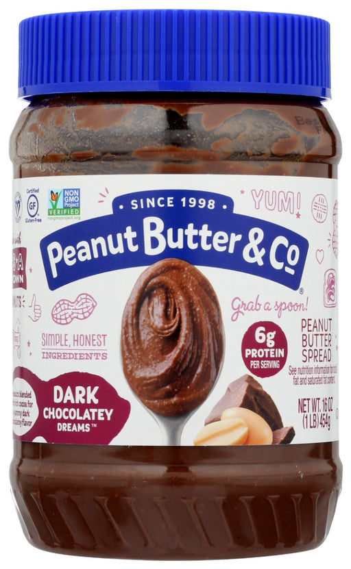 Dark Chocolate Dreams is peanut butter is blended with rich dark chocolate for a delicious spread that is great on bananas, perfect with pretzels or tasty on toast.