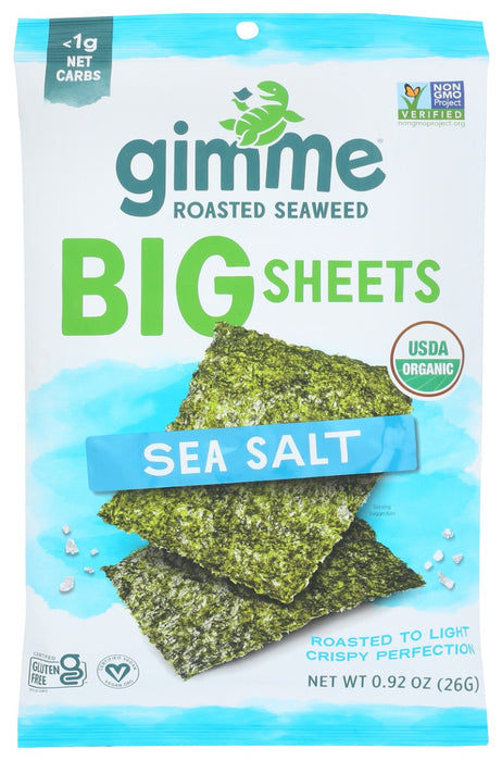 Big Sheets are the crispy roasted seaweed you love&mdash;now in larger size sheets. Same great taste, even greater value!
100% organic. Seasoned with a pinch of sea salt.
Perfect for wrapping rice, veggies, or other yummy treats so you can snack healthy on the go. Or cut the larger sheets into snack-size pieces to share with family or friends. Yum. More to love!