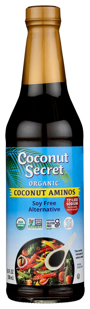  We were rewarded and blessed beyond our expectations, in our discovery of the traditional products made from the sap of the wondrous coconut tree. Description65% Less Sodium than Soy Sauce100% OrganicGluten-FreeNon-GMONo MSGVeganUSDA OrganicKosher ParveCertified Organic by OCIAThe Coconut Secret StoryWhen both our parents learned they were diabetic, my brother and I were deeply inspired to search the world for pure, raw, truly delicious, low glycemic foods. 