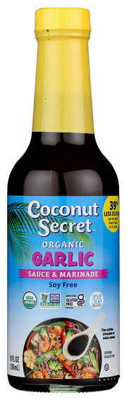 Coconut Aminos is infused with garlic and naturally aged to perfection, creating an exceptional multi-use Soy-Free Asian-style seasoning sauce.