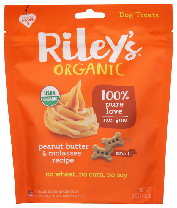 RILEY'S ORGANIC: Peanut Butter & Molasses Recipe Small Bone Dog Treats, 5 oz