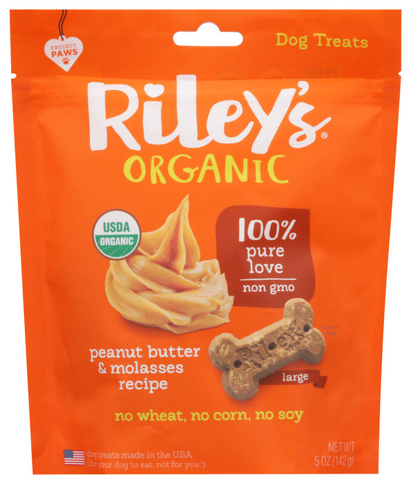 RILEYS ORGANICS: Large Bone Peanut Butter and Molasses Dog Treat, 5 oz