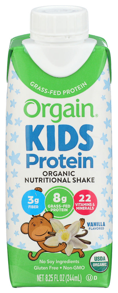Complete nutrition for picky eaters.
When they want ice cream, but you want to give them something nutritious, reach for a Vanilla flavored Orgain Kids Protein Organic Nutrition Shake. With 8g* of organic, grass-fed protein, 22 vitamins &amp; minerals, it tastes like vanilla ice cream, but with complete nutrition to keep ˜em growing. Win win.