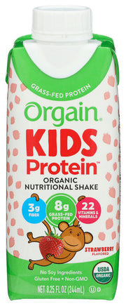 Snack time doesn't have to be a battle. We suggest something berry delicious”Orgain Kids Protein Organic Nutrition Shake in Strawberry flavor. With the taste of strawberries, each shake has 8g of organic, grass-fed protein and 22 essential vitamins &amp; minerals.
It's a strawberries and cream dream come true, with all the smooth flavor of a berry shake or smoothie. Whether it's a quick pick-me-up or a nutritious addition to their lunchbox, this shake has got you covered.