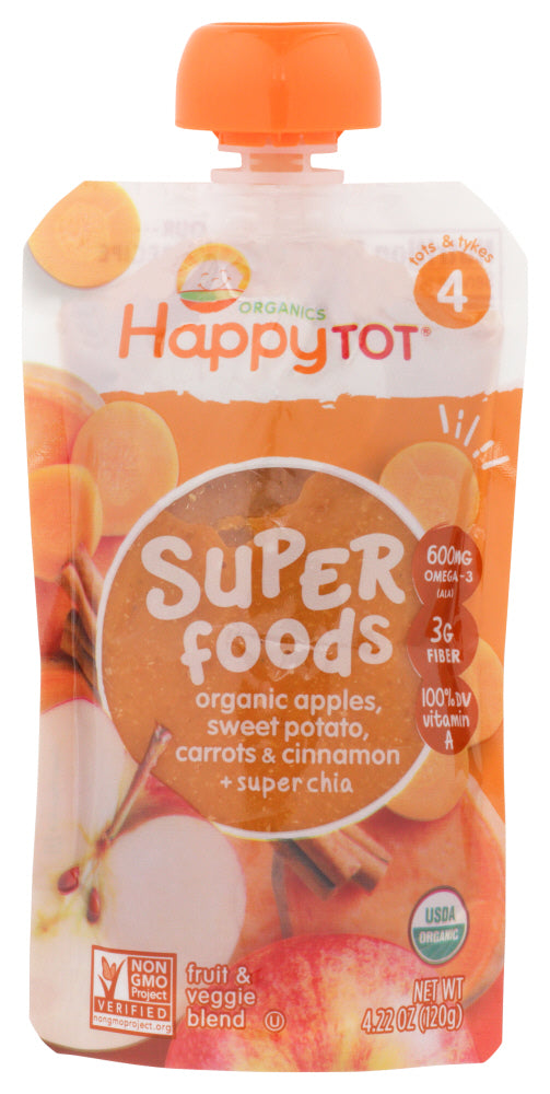 Our apples, sweet potato, carrots and cinnamon pouch is more than just a combination of organic fruits and veggies. We add Salba chia for added nutrients like omega-3s (ALA) and fiber. Toddlers enjoy feeding themselves these pouches, and moms love that they are getting so much nutrition in one little pouch.