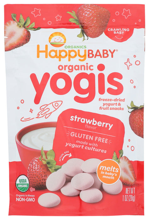 HAPPY BABY: Organic Yogis Yogurt and Fruit Snacks Strawberry, 1 oz