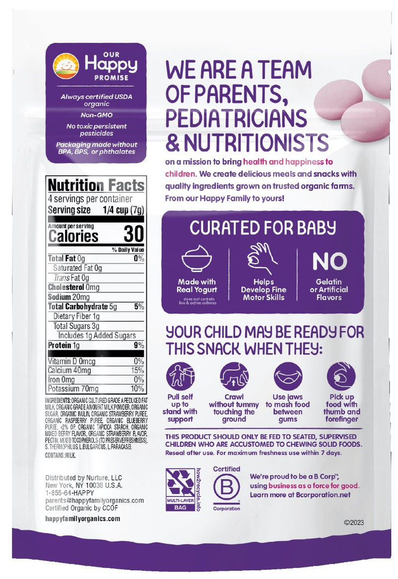 HAPPY BABY: Organic Yogis Yogurt and Fruit Snacks Mixed Berry, 1 oz