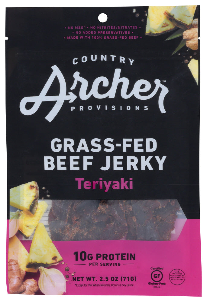 COUNTRY ARCHER: Teriyaki Grass Fed Beef Jerky, 2.5 oz - No Brand For Less