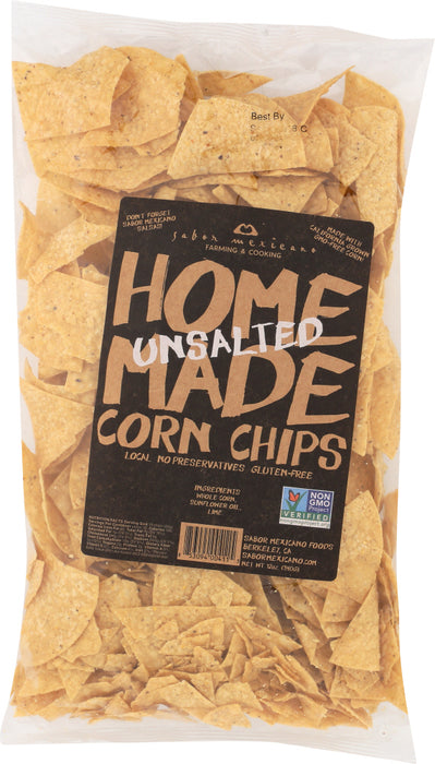SABOR MEXICANO: Unsalted Homemade Tortilla Chips, 12 oz