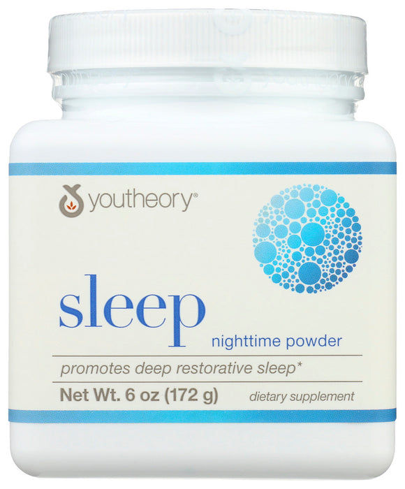 Youtheory® Sleep offers the possibility of quicker, deeper and more refreshing sleep.* This fast-acting drink mix provides broad-spectrum support for occasional sleeplessness.* Youtheory's natural sleep aid features relaxing Amino Acids, calming Magnesium and a œphysiological dose of Melatonin (to replicate the level normally produced by the body each night).