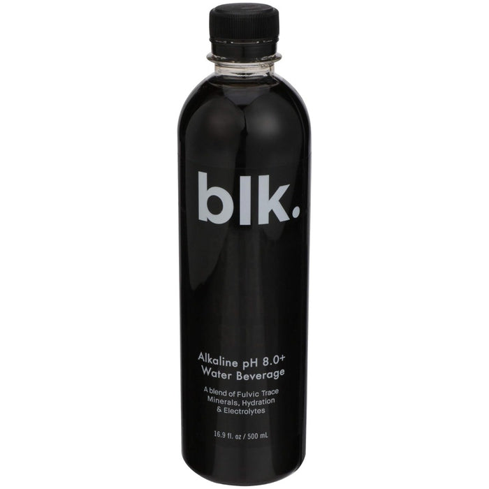 blk. ORIGINAL Alkaline pH 8.0+ For those who like it straight up! A smooth and refreshing blend of fulvic trace minerals, hydration and electrolytes. Our blend of trace minerals is what gives blk. its' distinct black color. With benefits for an active life and the purity of water, blk. is the next step in the evolution of water. Defy expectations with blk. Enjoy the Dark Side. Zero calories, sugars, caffeine, flavoring or dyes. Purified water infused with trace minerals. That's it!