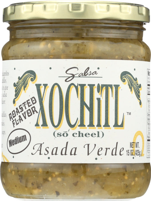 Our Asada Verde Salsa is carefully crafted from fire roasted jalapeÃ±os and fresh roasted green tomatillos. We then combine the blend with cilantro, garlic, and spices to give this unique and delicious salsa an authentic roasted flavor and an aroma like no other green salsa on the market.