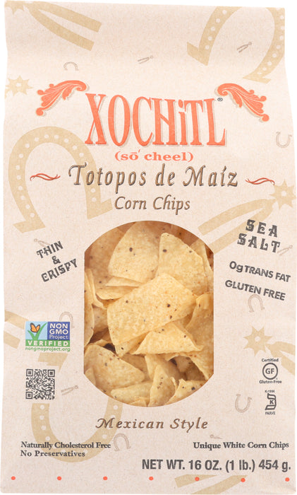 Delivered direct from the Xochitl plant in Texas.
Fresh, Thin and Crispy! 
Our Xochitl Salted Tortilla Chips are the crispy, mouthwatering tortilla chips you've been looking for! With just a touch of salt, these chips can be enjoyed straight out of the bag or dipped into one of our fresh and delicious salsas for an authentic Mexican taste.