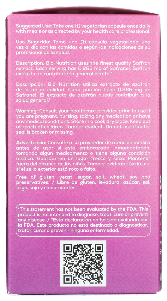 BIO NUTRITION: Saffron Extract, 50 vc