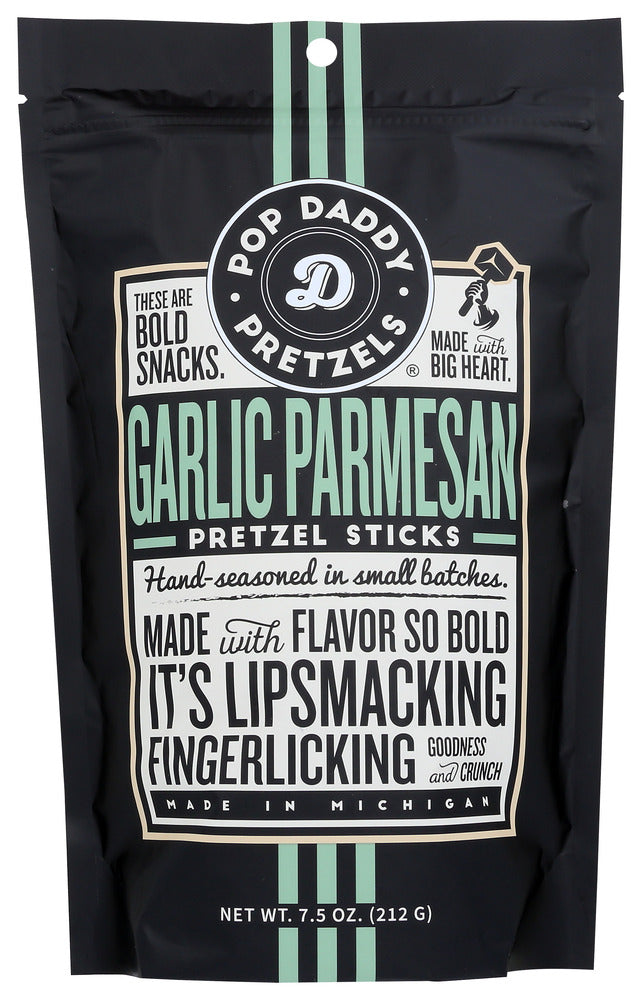 POP DADDY POPCORN & PRETZ: Garlic Parmesan Seasoned Pretzels, 7.5 oz