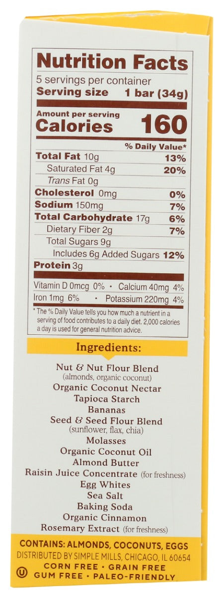 SIMPLE MILLS: Nutty Banana Bread Soft Baked Bars, 5.99 oz