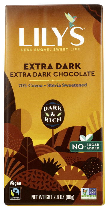 LILYS SWEETS: 70% Extra Dark Chocolate Bar, 2.8 oz