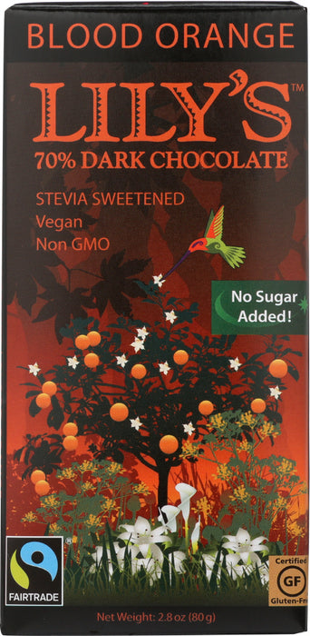 LILYS SWEETS: 70% Extra Dark Chocolate Blood Orange Bar, 2.8 oz