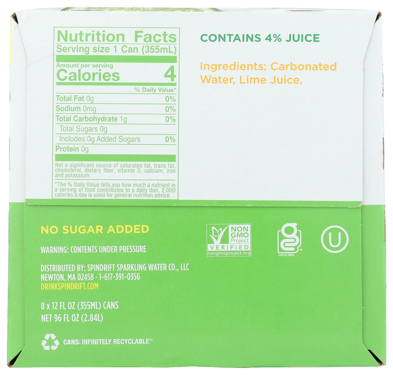 SPINDRIFT: Lime Sparkling Water 8 Pack, 96 fo