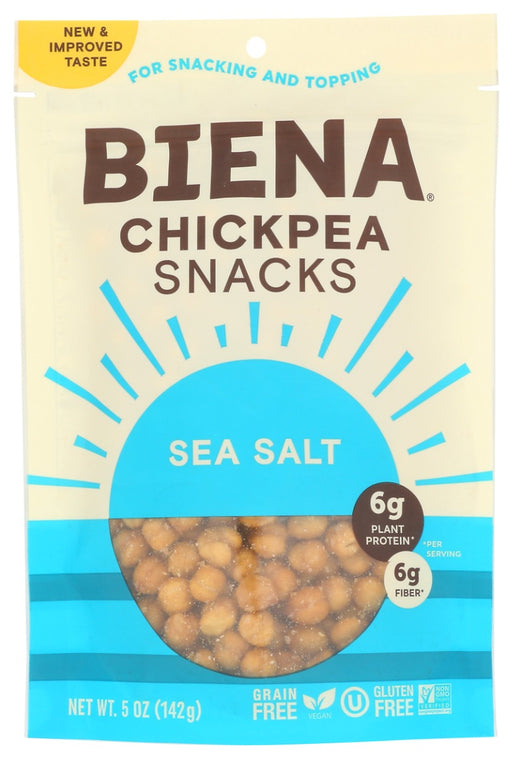 A crunchy roasted chickpea snack dusted with sea salt.