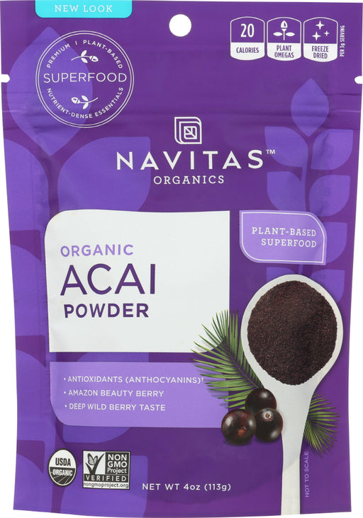 Navitas Organics Acai Powder is berry nutrition at its best! Loaded with antioxidants and healthy fats that support strong skin, hair and nails, this Amazonian œbeauty berry" is the perfect addition to your acai bowls, smoothies &amp; more.