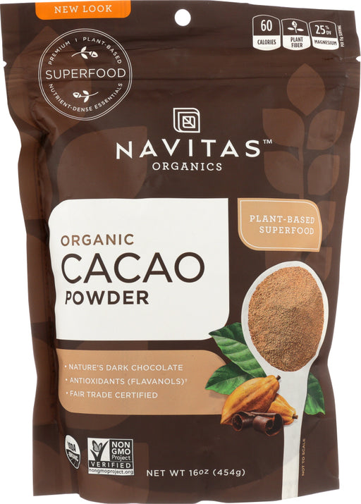 Our best-selling product, Navitas Organics Cacao Powder is made from pressing Cacao Nibs into a paste and then drying that to a powder. Pressing the nibs into a paste further concentrates the minerals and antioxidants&mdash;and deepens both the pure Cacao taste and color.
Navitas Organics Cacao Powder is easy to use. Simply substitute 1:1 in any recipe that calls for baking cocoa, including baked treats, homemade chocolates or hot chocolate.