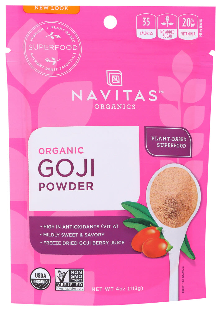 Our berry-sweet and slightly savory Goji Berry Powder is packed with antioxidant vitamin A and blends perfectly into smoothies, yogurt, vinaigrettes, dessert batters and more!










Made from the juice of fresh goji berries, Navitas Organics Goji Powder is a super convenient way to boost your antioxidant intake.