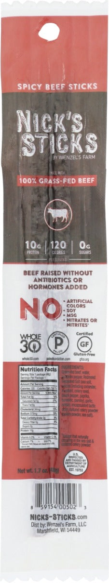 This stick has some kick! Our spicy beef stick has all of the benefits and yumminess of our beef sticks, plus a little heat! This hot little number is perfectly packaged to go out on the town in your gym bag or lunch box. Seasoned with jalapeno peppers, it's a flavorful clean protein, dye-free, nitrate-free, hormone-free, sugar-free (not a low calorie food), antibiotic-free snack.