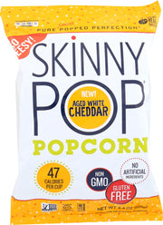 SKINNYPOP Aged White Cheddar is our boldest, cheddar-iest flavor yet. This 4.4oz bag is great for individuals to grab a few handfuls or for sharing with friends and family. SKINNYPOP is gluten free, non-GMO, and a delicious whole grain snack. This flavor is also made with real cheese!