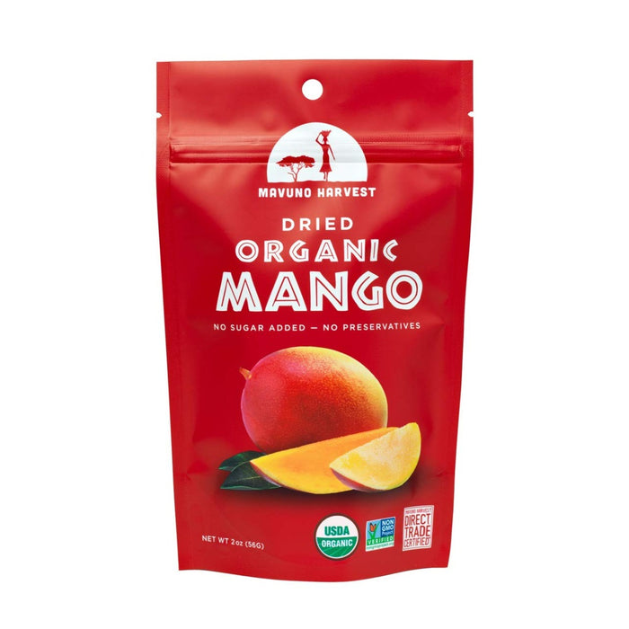 Mavuno Harvest tropical dried mangos are 100% organically grown, non-GMO verified and completely all-natural with no added sugar! &nbsp;This sweet and delicious between-meal snack has zero fat, cholesterol or sodium. &nbsp;Grown with care and love by rural African farming communities, every bag purchased contributes directly to greater opportunity to the farmers who make it all possible.