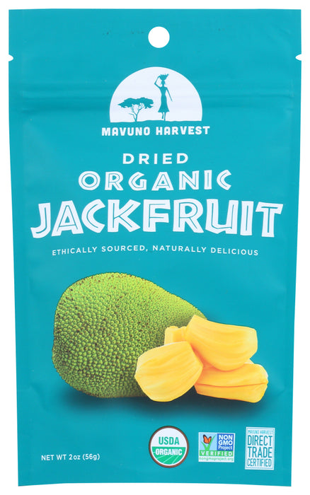 Mavuno Harvest tropical dried jackfruits are 100% organically grown, non-GMO verified and completely all-natural with no added sugar! &nbsp;This sweet and delicious between-meal snack has zero fat, cholesterol or sodium. &nbsp;Grown with care and love by rural African farming communities, every bag purchased contributes directly to greater opportunity to the farmers who make it all possible.