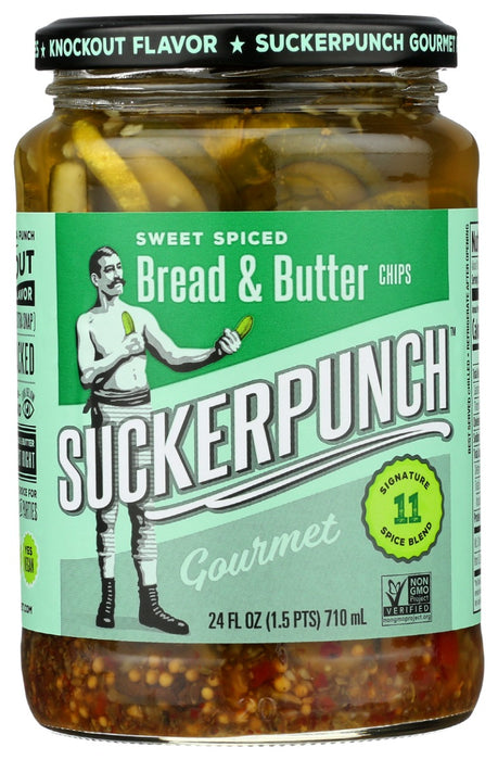 Our Sweet Spiced Bread &amp; Butter Pickles are the bread n' butter of SuckerPunch. One of our most popular options, this better version of a classic Bread &amp; Butter pickle doesn't hide behind a ton of sugar.