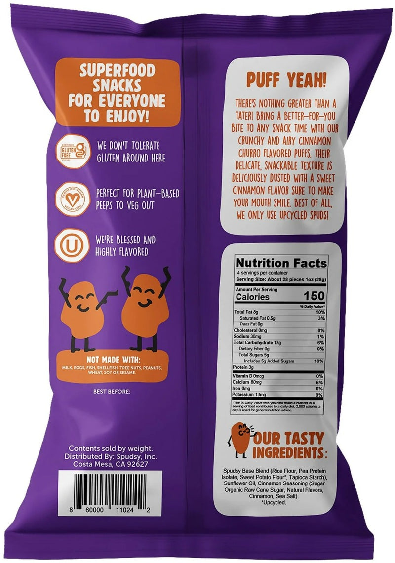 SPUDSY: Puff Sweet Potato Cinnamon Churro, 4 oz
