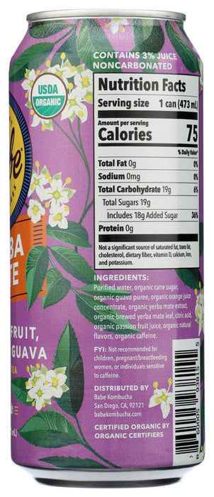 BABE BEVERAGES: Yerba Mate Passion Fruit Orange and Guava Organic Energy Tea, 16 fo