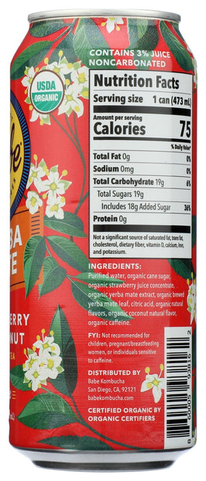 BABE BEVERAGES: Yerba Mate Strawberry and Coconut Organic Energy Tea, 16 fo