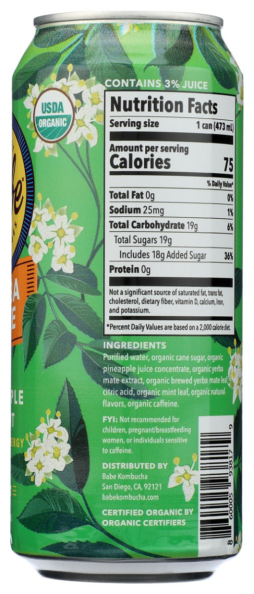 BABE BEVERAGES: Yerba Mate Pineapple and Mint Organic Energy Tea, 16 fo