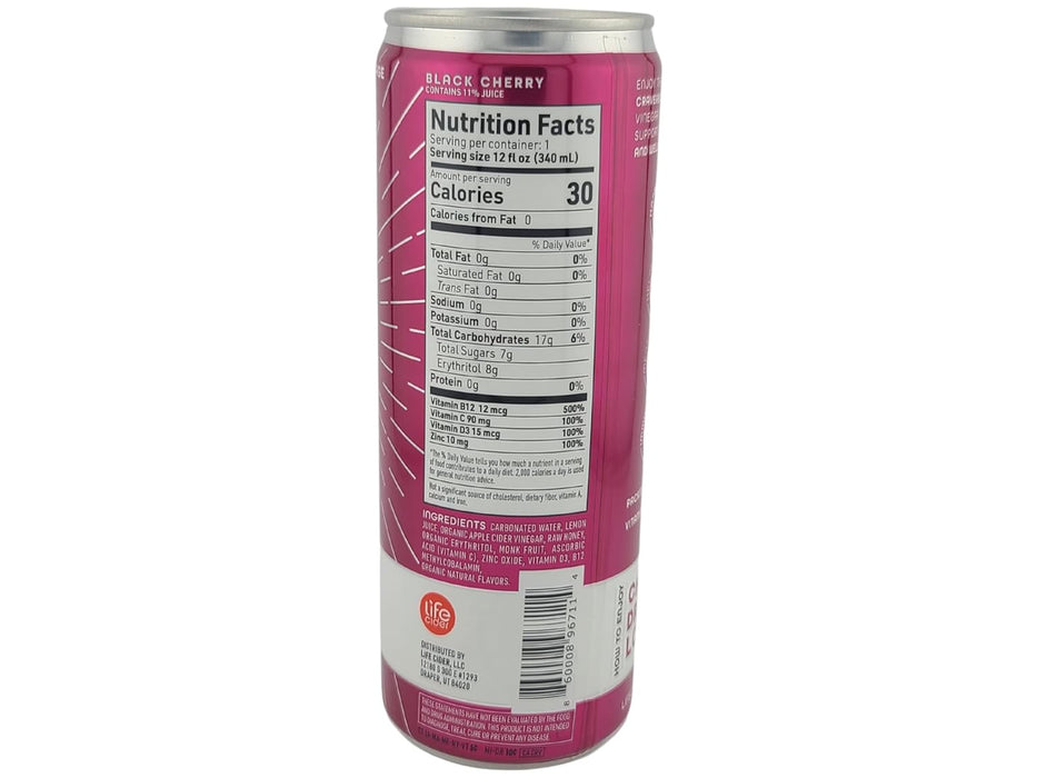 LIFE CIDER: Black Cherry Sparkling Apple Cider Vinegar Lemonade, 12 fo
