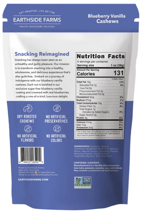 EARTHSIDE FARMS: Blueberry Vanilla Cashews, 4 oz