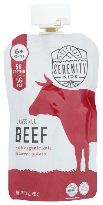Our Grass-Fed Beef Baby Food Pouch with Organic Kale & Sweet Potato baby food is packed with nutrition and flavor because every bite counts! Why grass-fed beef? Because it is proven to be extra high in Omega-3s, iron, and conjugated linoleic acids (CLAs) which are essential for your baby's growth and brain development! Plus our grass-fed organic baby food puree meat is sourced from farms that practice regenerative agriculture.