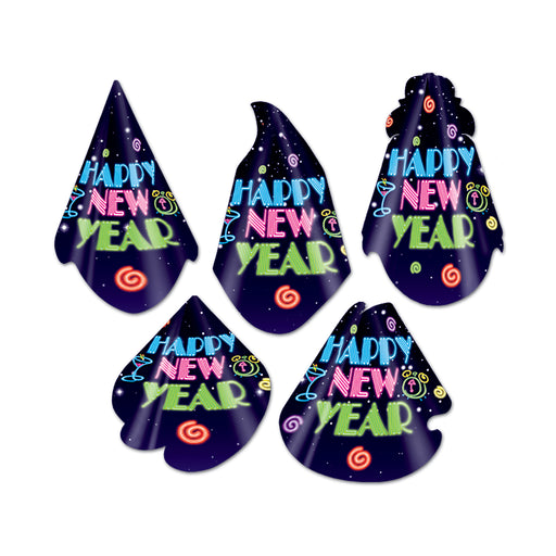 Neon Midnight Hat Assortment by Beistle for New Years Paper