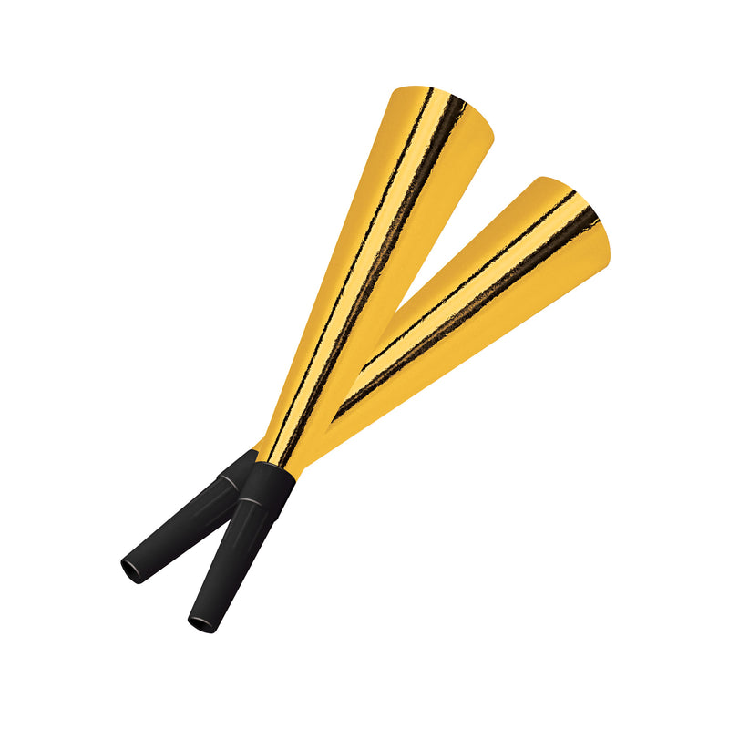 Pkgd Sparkling Gold Horns – 9" – (4/Pkg) by Beistle for New Years Foil Horns