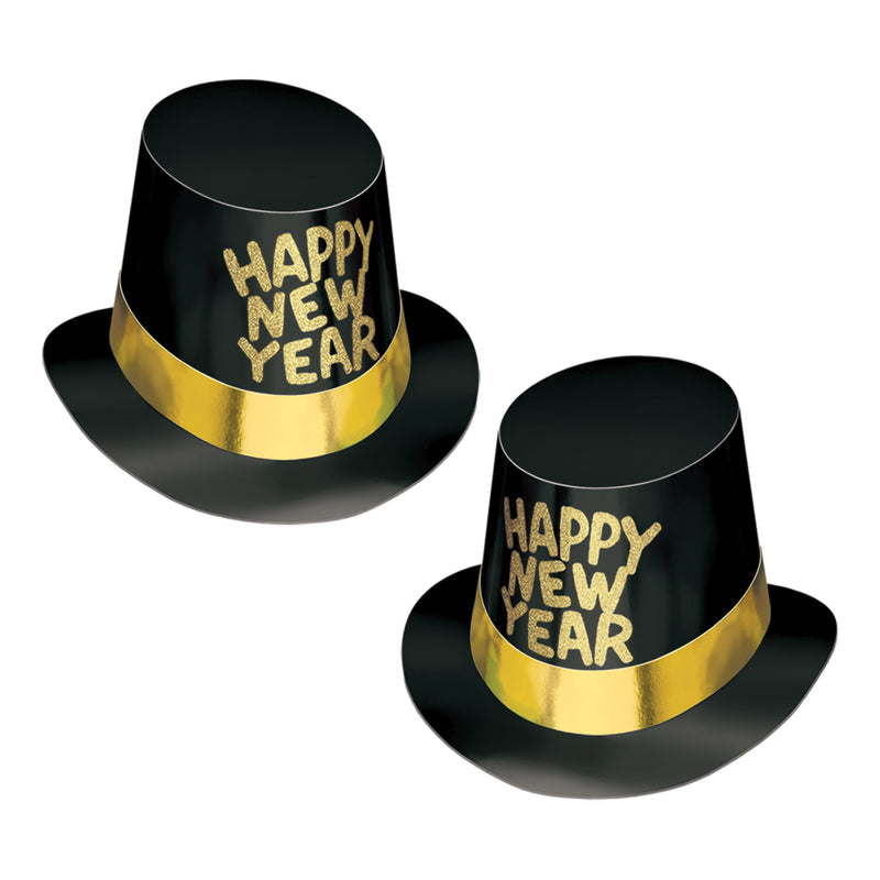 Black Hi-Hat w/Glittered HNY by Beistle for New Years Foil