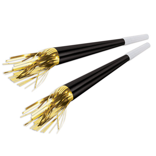 Black Foil Horns w/Gold Tassel – 9" by Beistle for New Years Foil Horns