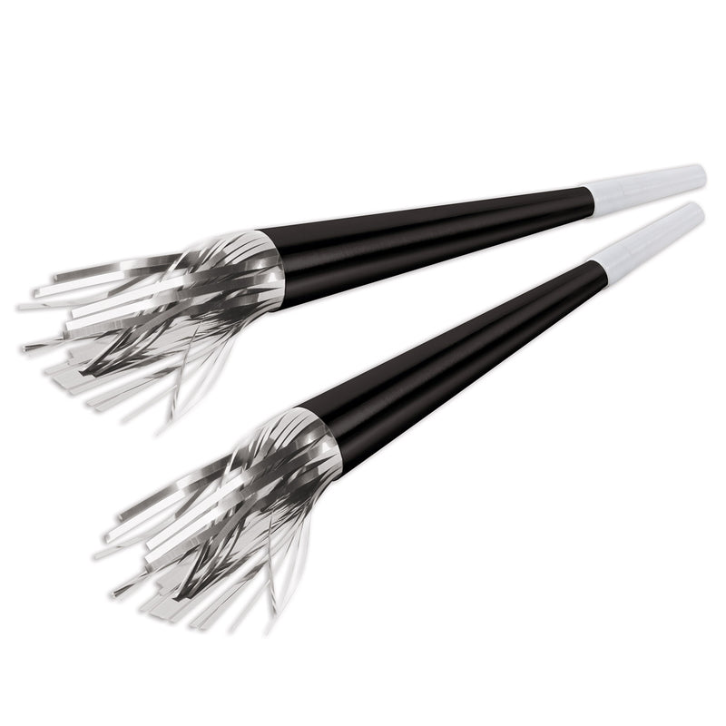 Black Foil Horns w/Silver Tassel – 9" by Beistle for New Years Foil Horns